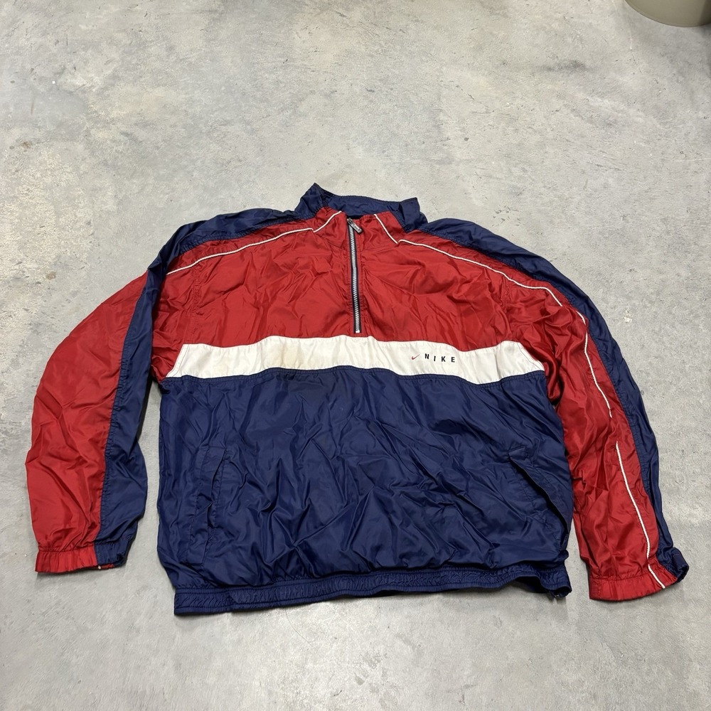 Nike Track Jacket Vintage Mens XL Red Blue White Pull Over Swoosh Quarter Zip